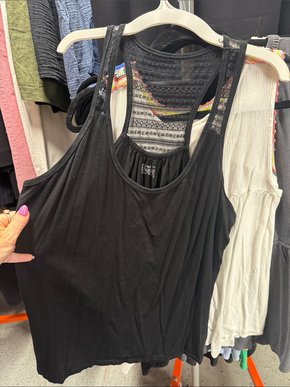 Gilligan & O'Malley Black Lace-Back Tank Top